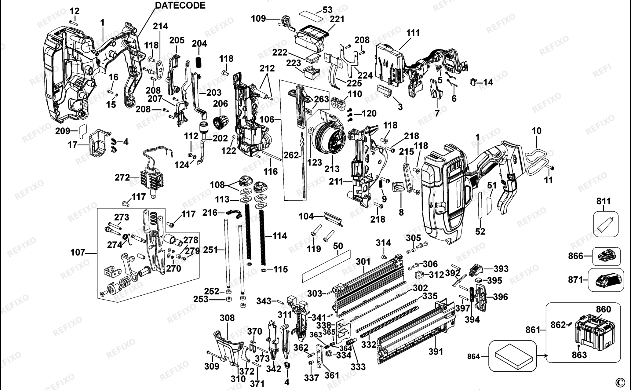 Деталировка DeWalt DCN680-XJ TYPE 10 50 mm Stauchkopf - Nagler DCN680-XJ DCN680 — схема запчастей в разборе