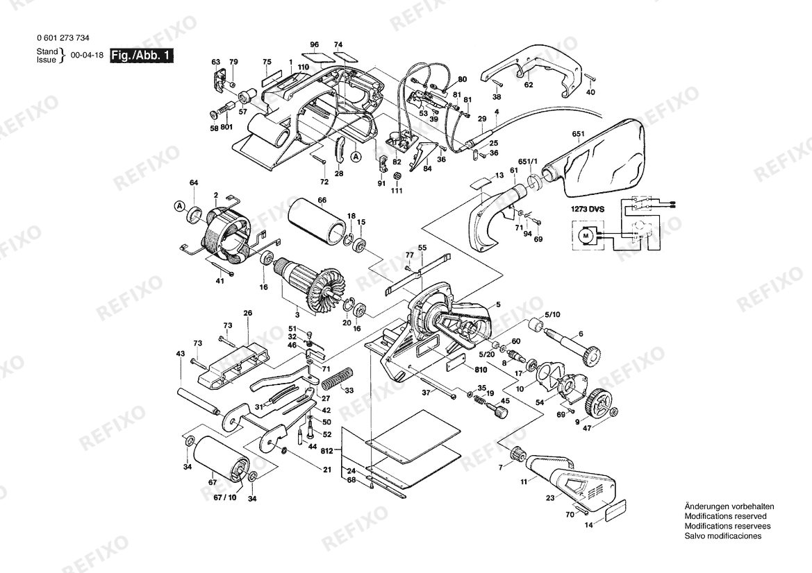 Деталировка Bosch Ленточная шлифмашина GBS 100 AE | 115 V | 061 - US (0 601 273 734) — схема запчастей в разборе