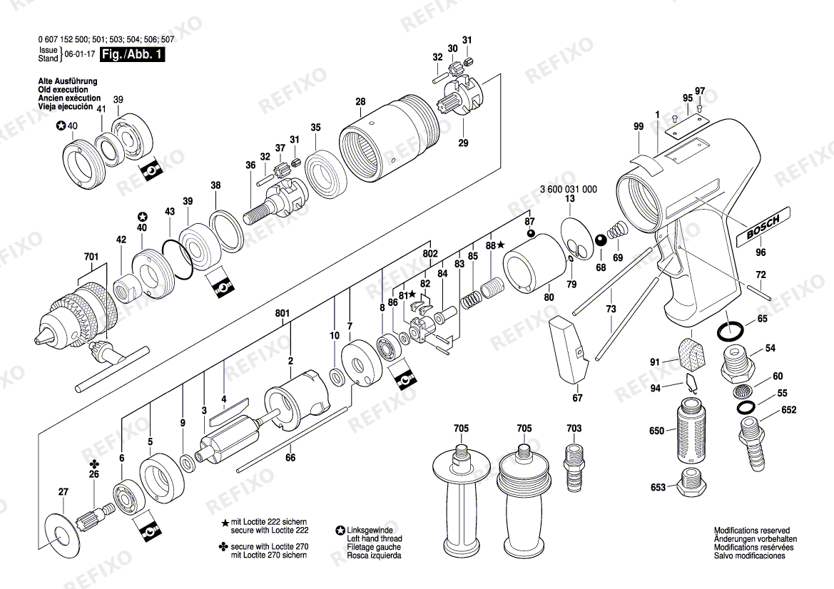 Деталировка Bosch Pw- дрель -Ind 550 WATT-SERIE (0 607 152 500) — схема запчастей в разборе