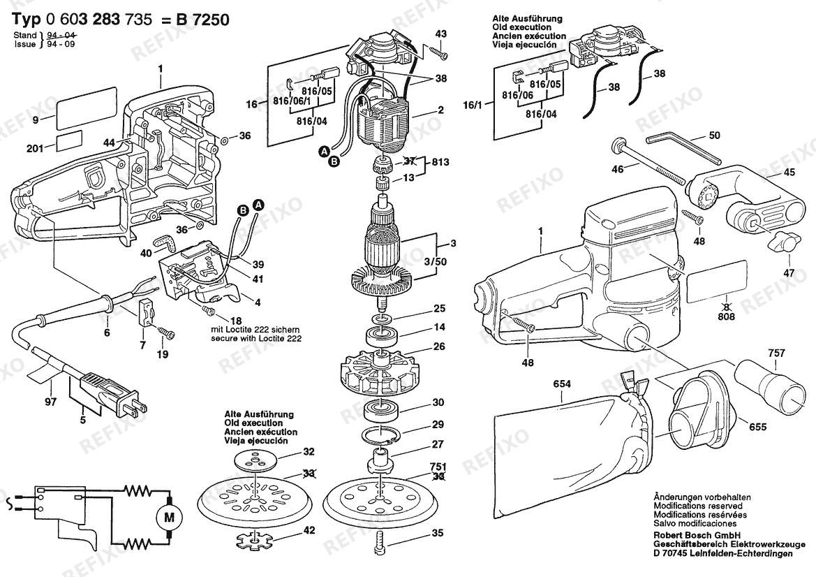 Деталировка Bosch Attrappe B7250 | 120 V | 061 - US (0 603 283 735) — схема запчастей в разборе
