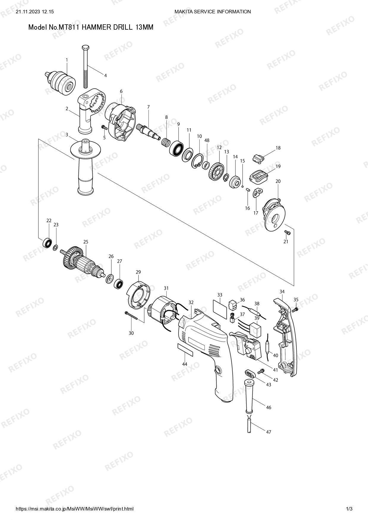 Деталировка MAKITA MT811 — схема запчастей в разборе