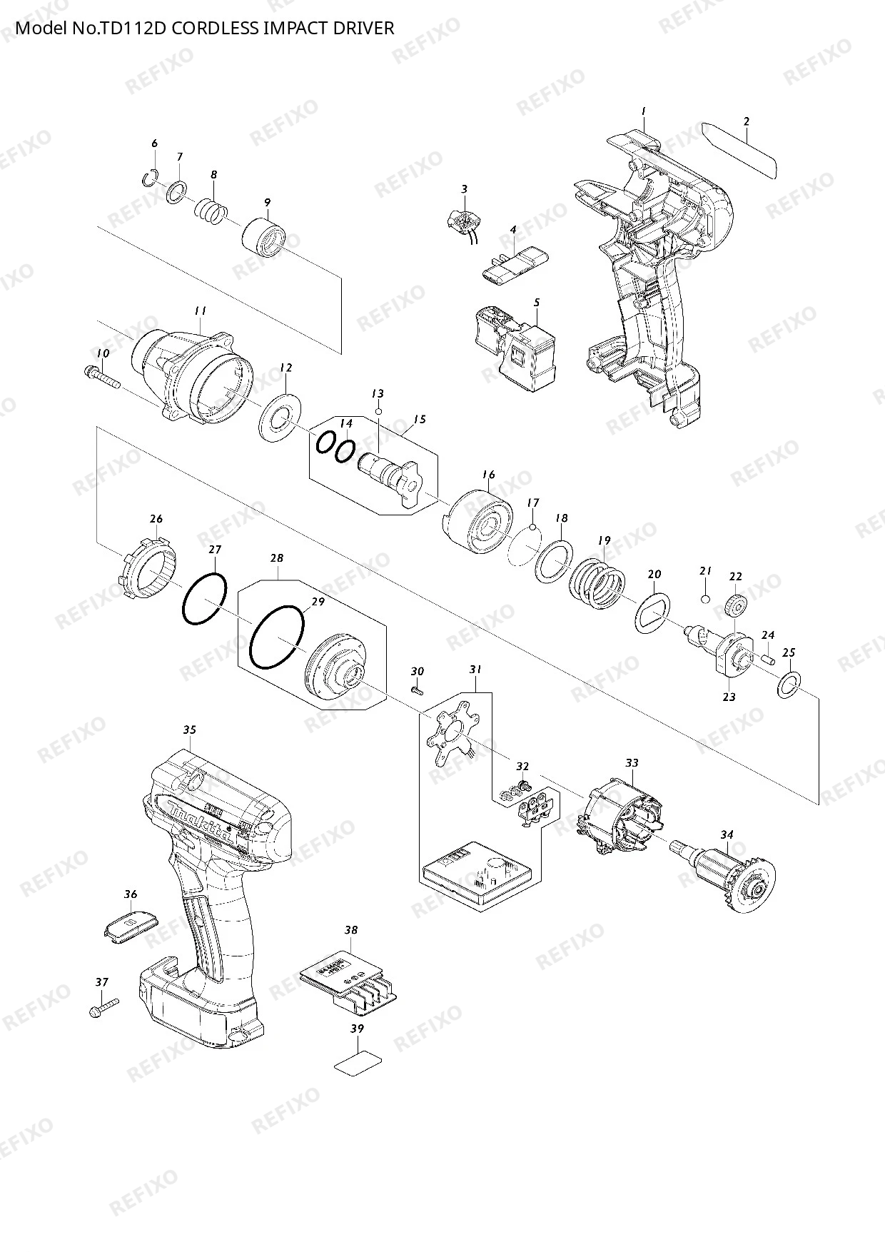 Деталировка MAKITA TD112D — схема запчастей в разборе