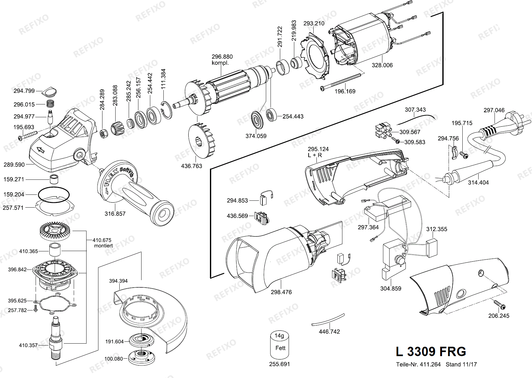 Деталировка Flex L 3309 FRG 230CEE Fixtec nach 01.01.2017 L3309FRG — схема запчастей в разборе