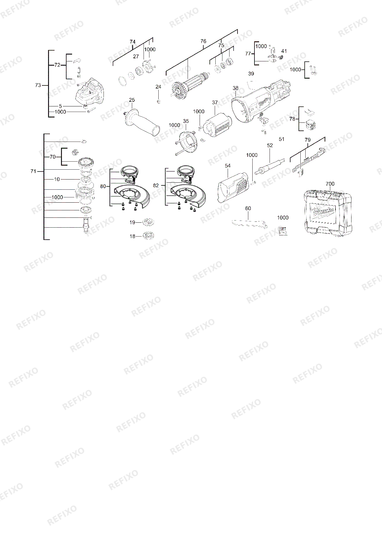 Деталировка MILWAUKEE AG800 125EK IN2 4933451213 4000452827 — схема запчастей в разборе