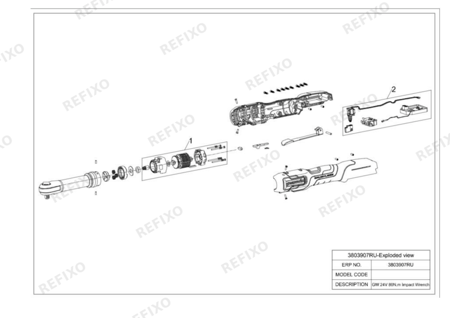 Деталировка Greenworks 3803907RU - Exploded view — схема запчастей в разборе