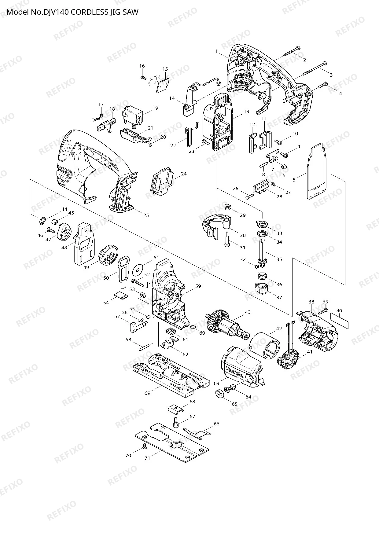 Деталировка MAKITA DJV140 — схема запчастей в разборе
