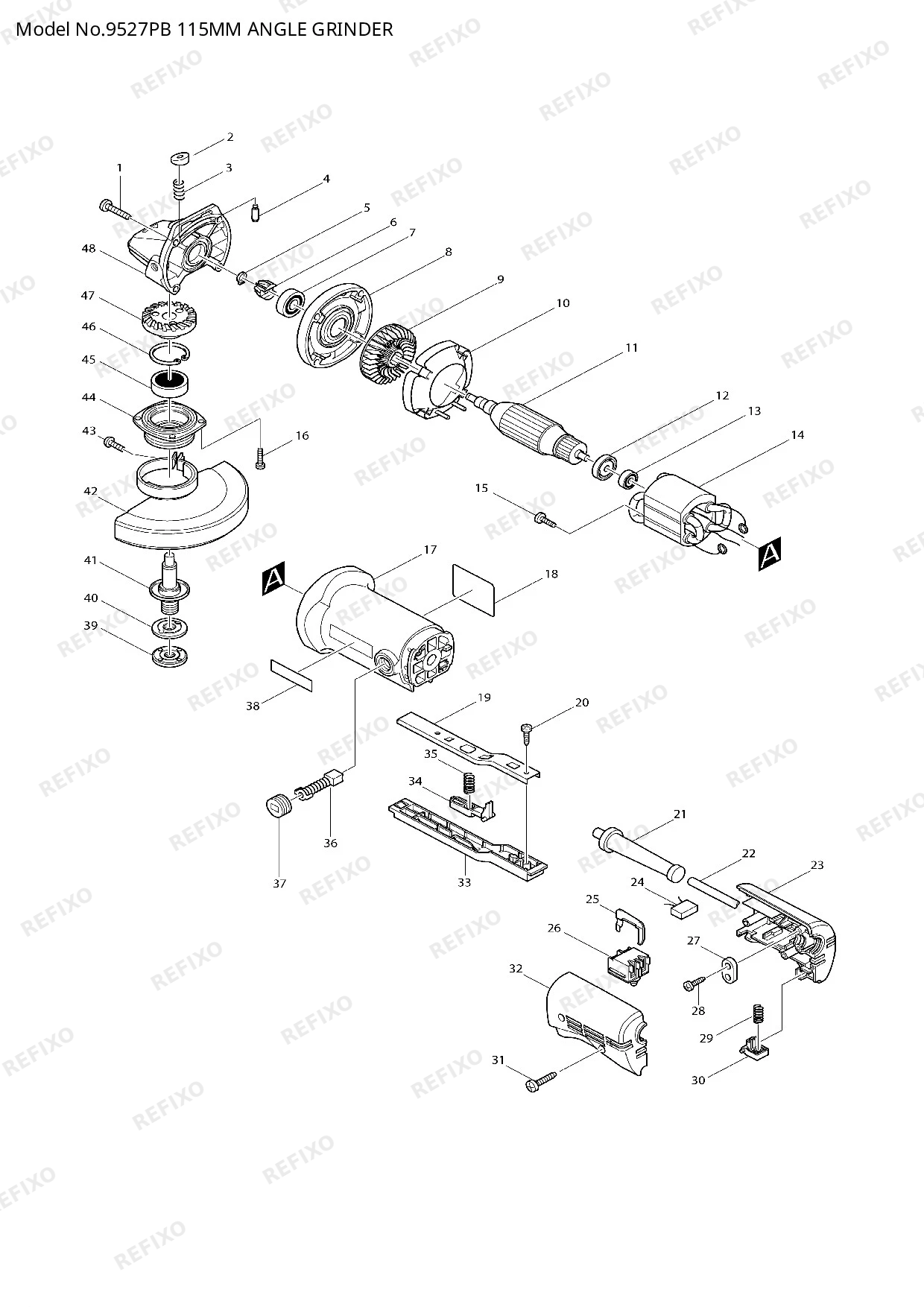 Деталировка MAKITA 9527PB — схема запчастей в разборе