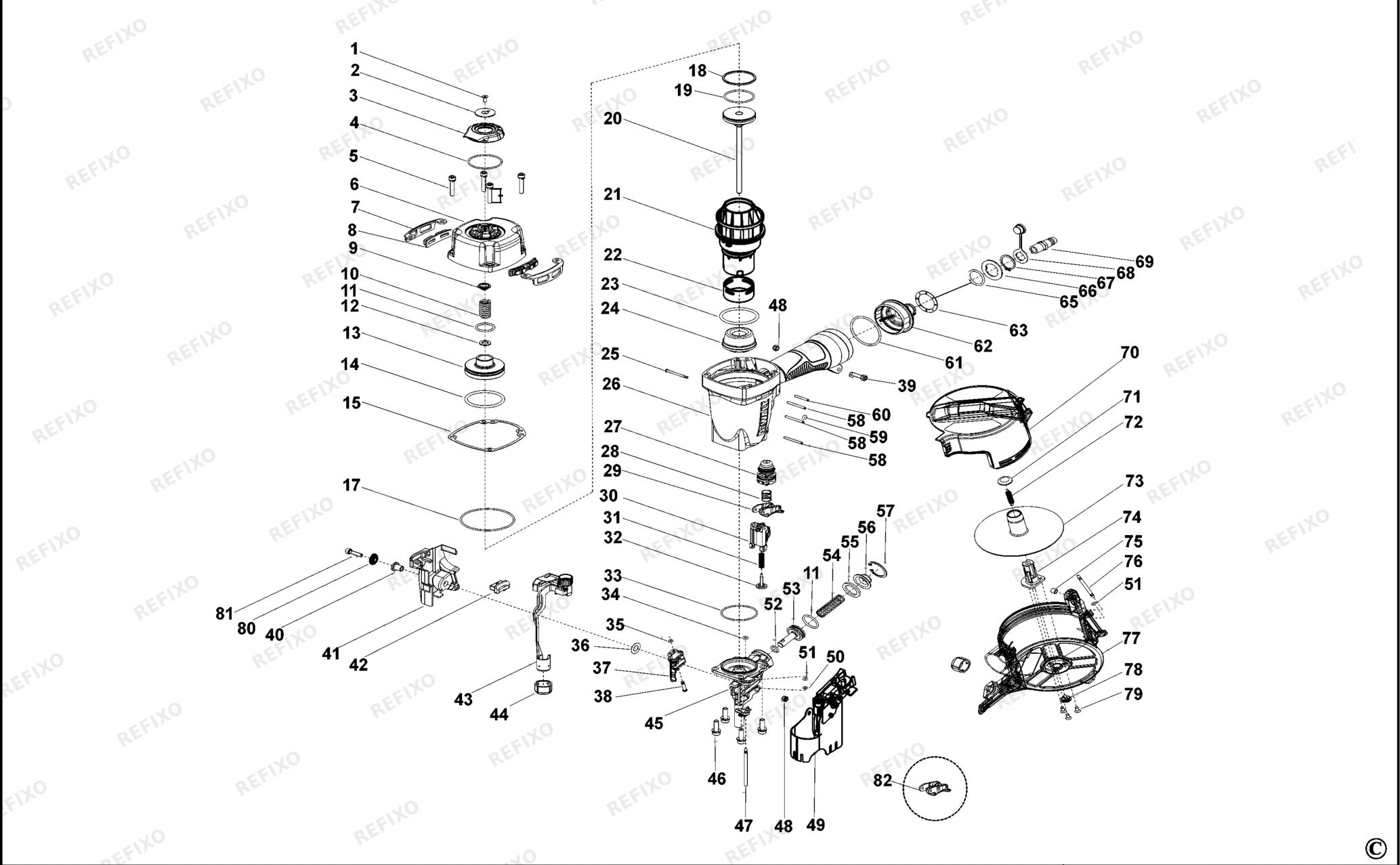 Деталировка DeWalt DPN64C-1-XJ TYPE 1 COIL-NAGLER DPN64C-1-XJ DPN64C-1 — схема запчастей в разборе