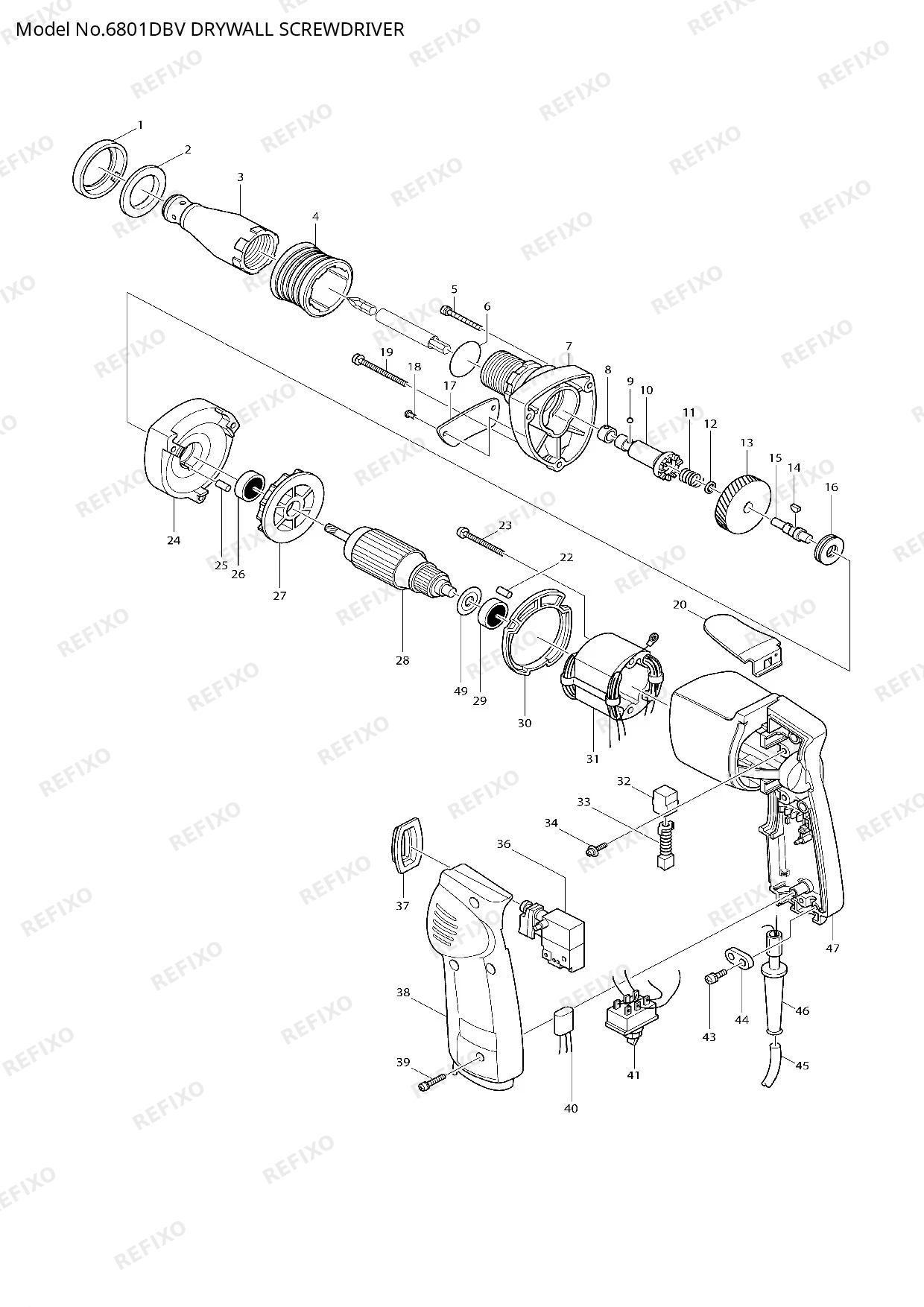 Деталировка MAKITA 6801DBV — схема запчастей в разборе