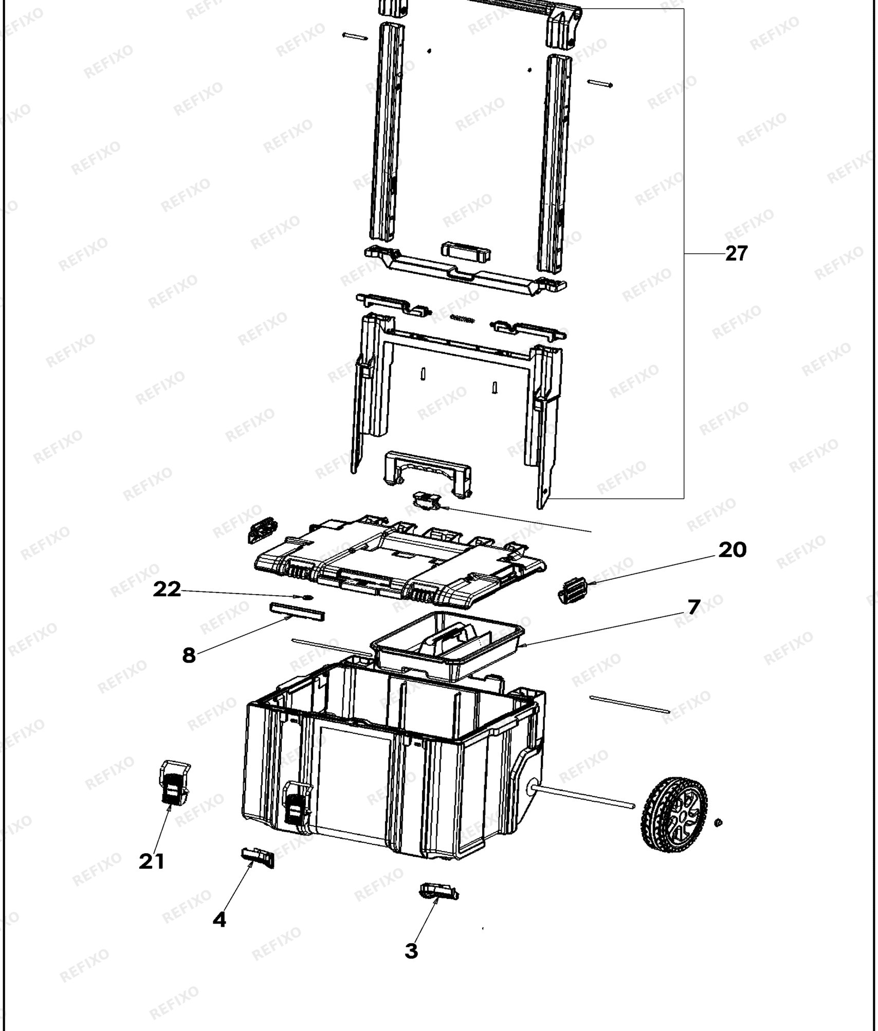 Деталировка DeWalt DWST83295-1-XJ TYPE 1 WERKZEUGBOX DWST83295-1-XJ DWST83295-1 — схема запчастей в разборе