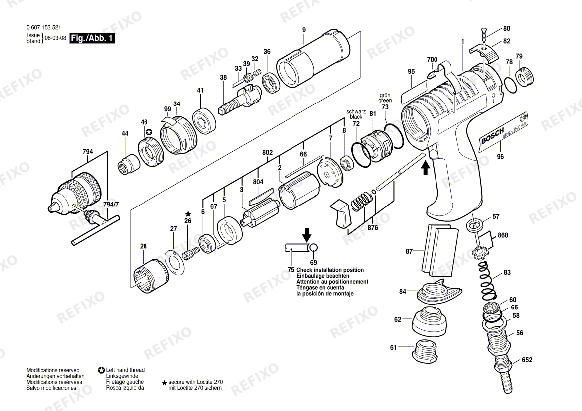Деталировка Bosch Pw- дрель -Ind 180 WATT-SERIE (0 607 153 521) — схема запчастей в разборе