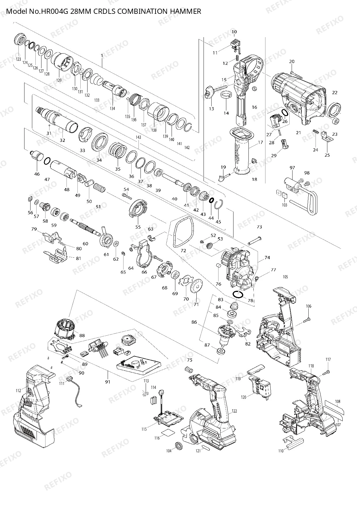 Деталировка MAKITA HR004G — схема запчастей в разборе