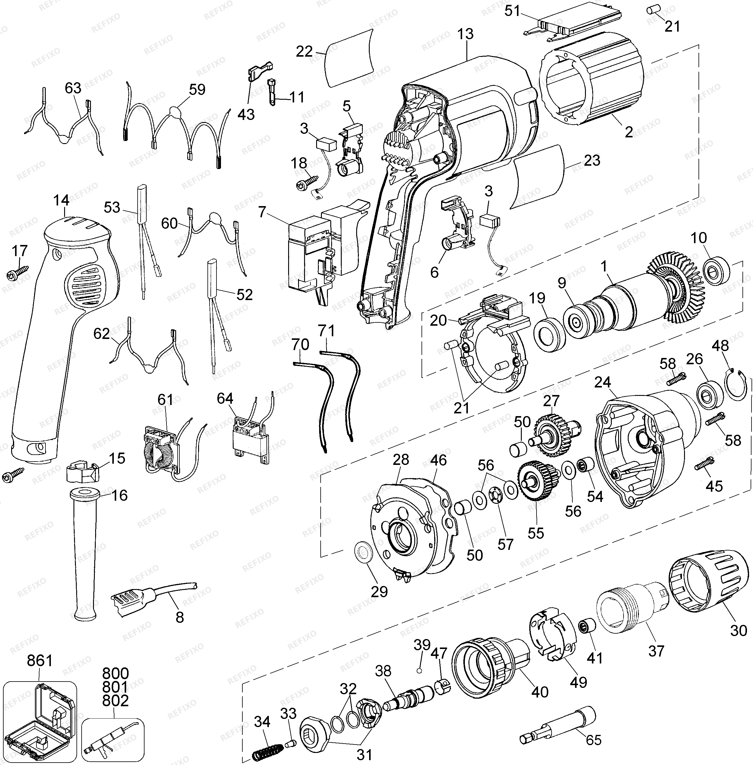Деталировка DeWalt ОТВЁРТКА BS20EK — схема запчастей в разборе