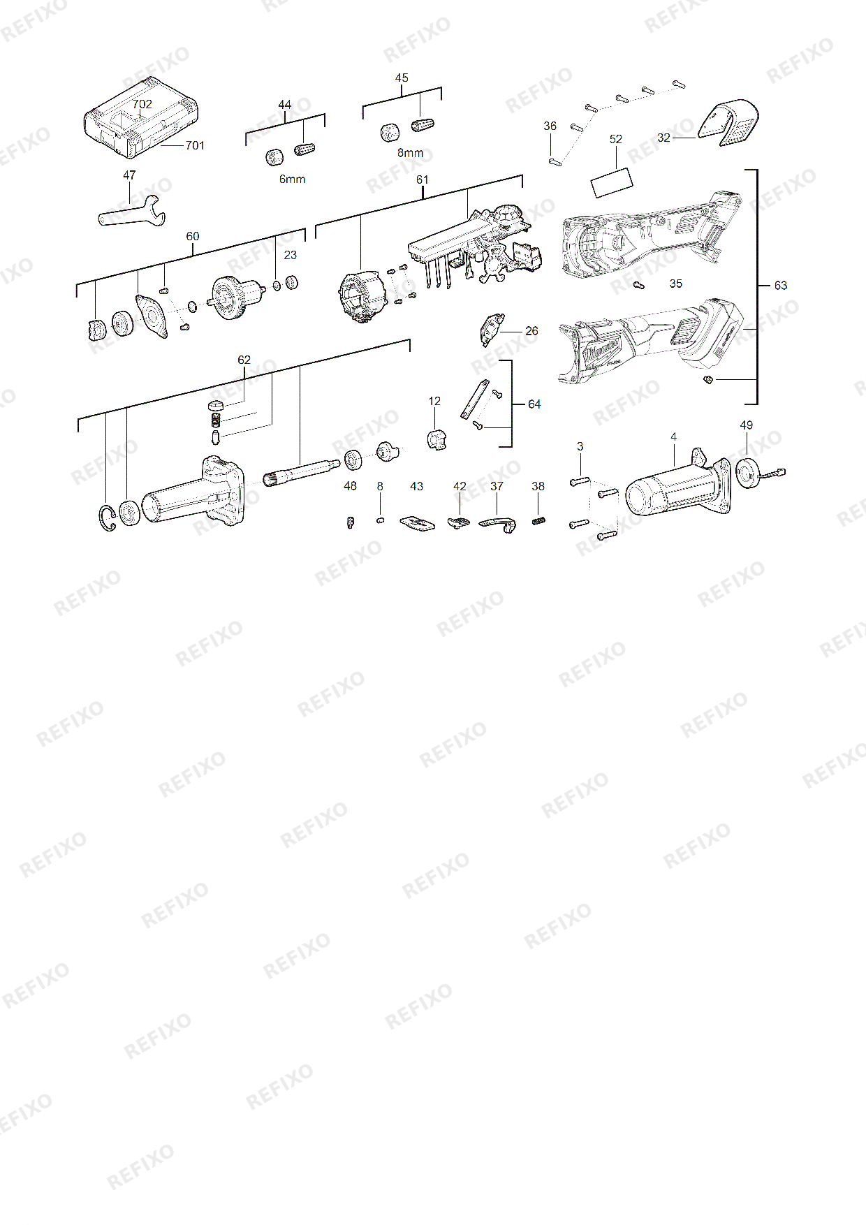 Деталировка MILWAUKEE M18FDGROVB 502X 4933480956 4000491820 — схема запчастей в разборе