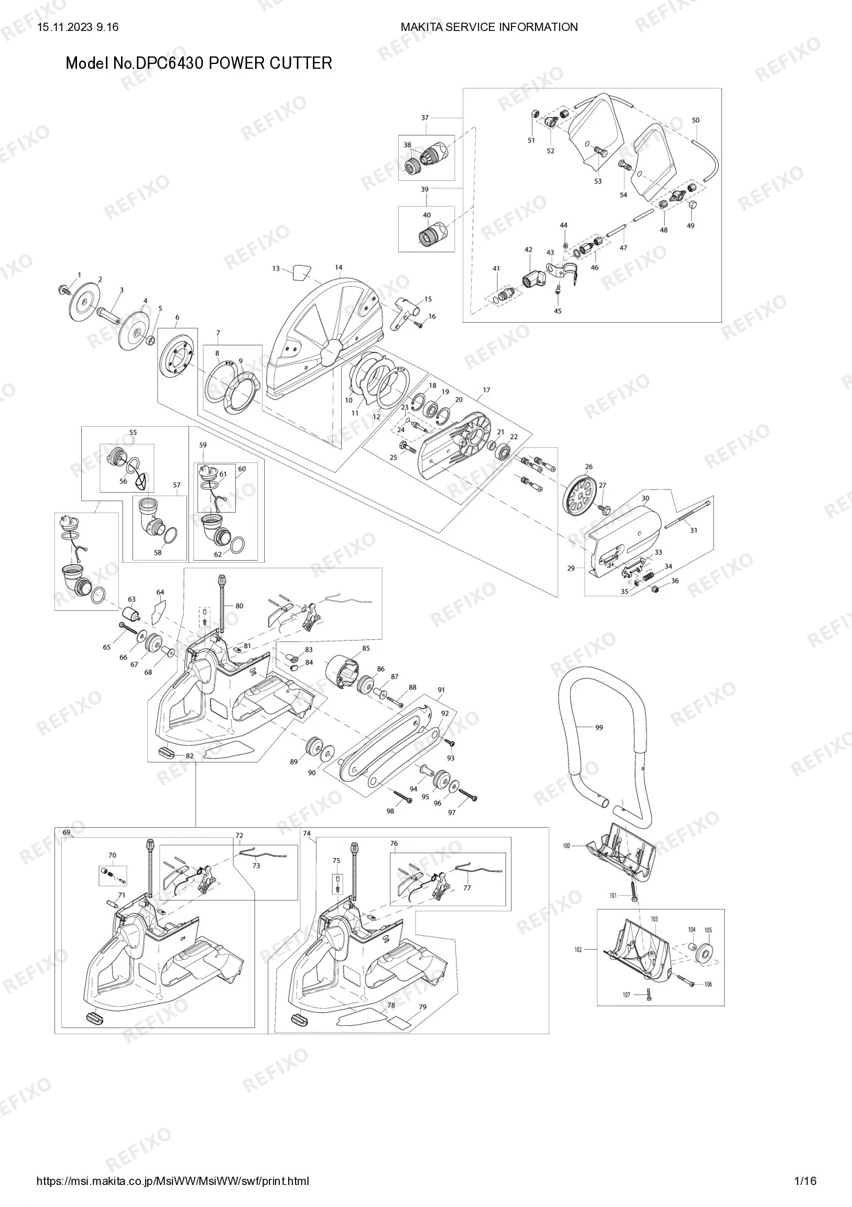 Деталировка MAKITA DPC6430 — схема запчастей в разборе