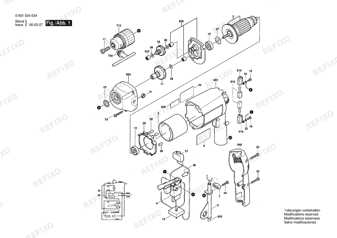 Деталировка Bosch Дрель 1025 VSR | 120 V | 061 - US (0 601 025 034) — схема запчастей в разборе
