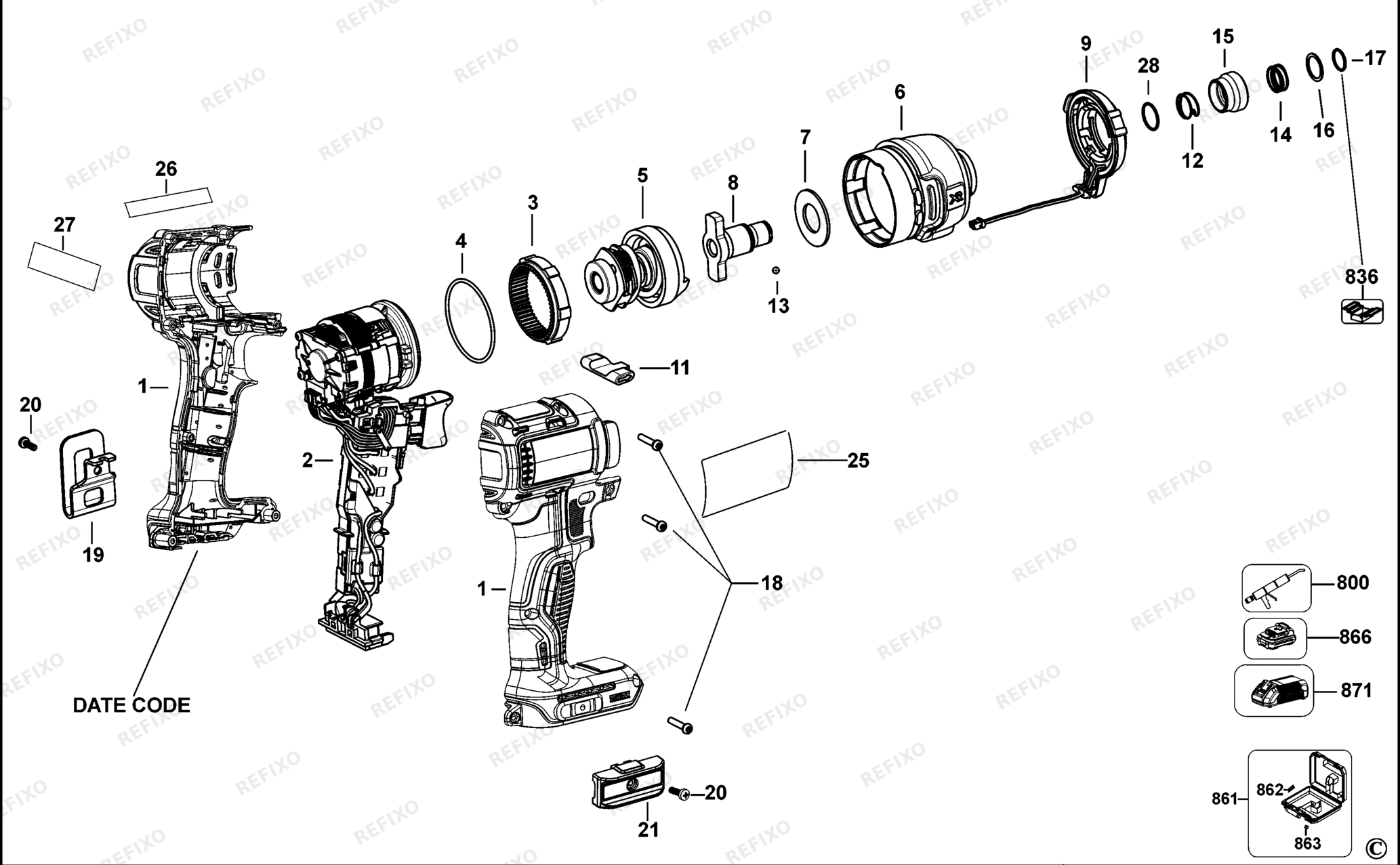Деталировка DeWalt DCF787-QW TYPE 1 SCHLAGSCHRAUBENSCHL. DCF787-QW DCF787 — схема запчастей в разборе