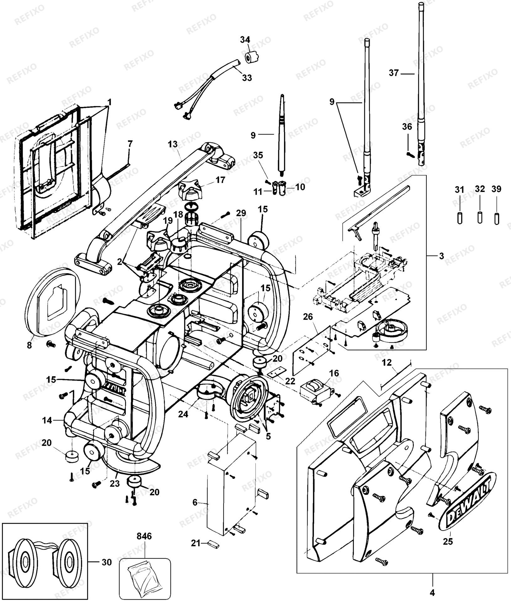 Деталировка DeWalt DW911-XJ TYPE 1 US UNIT SITE RADIO DW911-XJ DW911 — схема запчастей в разборе