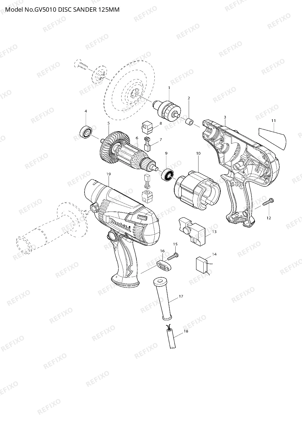 Деталировка MAKITA GV5010 — схема запчастей в разборе