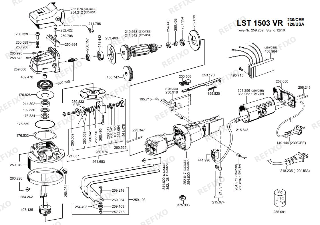Деталировка Flex LST 1503 VR 230CEE — схема запчастей в разборе