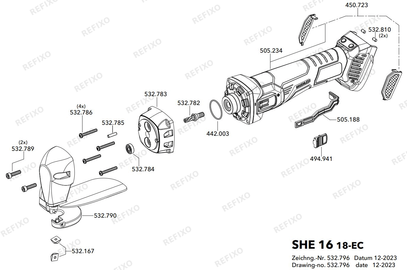 Деталировка Flex SHE 16 18.0-EC C — схема запчастей в разборе