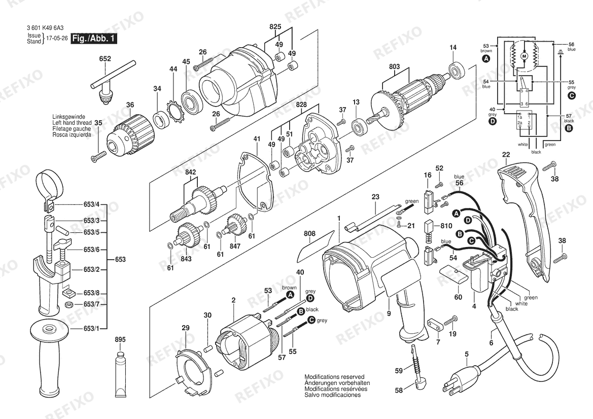 Деталировка Bosch Дрель 1034VSR | 120 V | 061 - US (3 601 K49 6A3) — схема запчастей в разборе