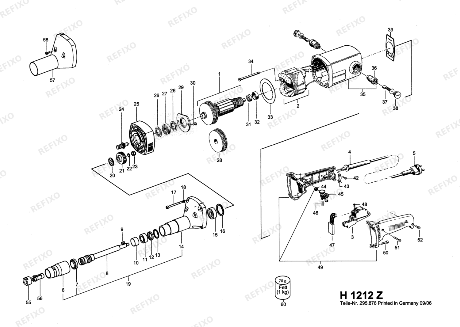 Деталировка Flex H 1212 Z - 710 Watt Geradschleifer с variablem, 183423 — схема запчастей в разборе