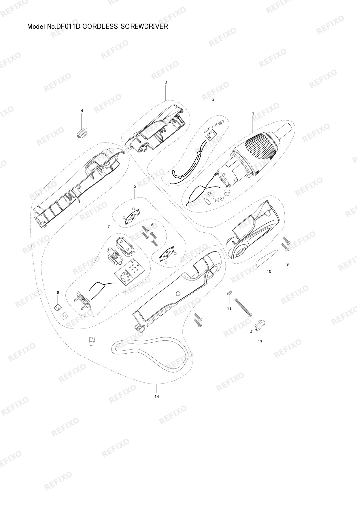 Деталировка MAKITA DF011D — схема запчастей в разборе