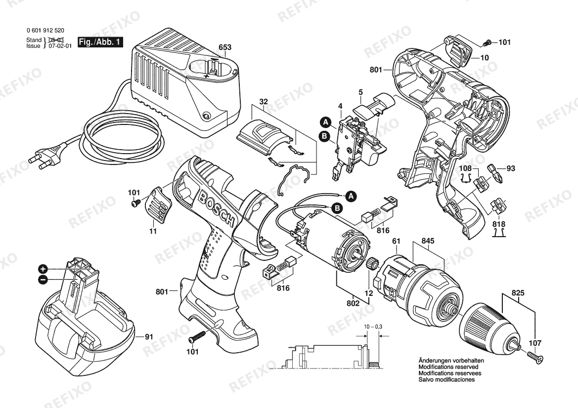Деталировка Bosch Аккумуляторный -Mittelgriffschrauber GSR 12 VE-2 | 12 V | 001 - EU (0 601 912 520) — схема запчастей в разборе