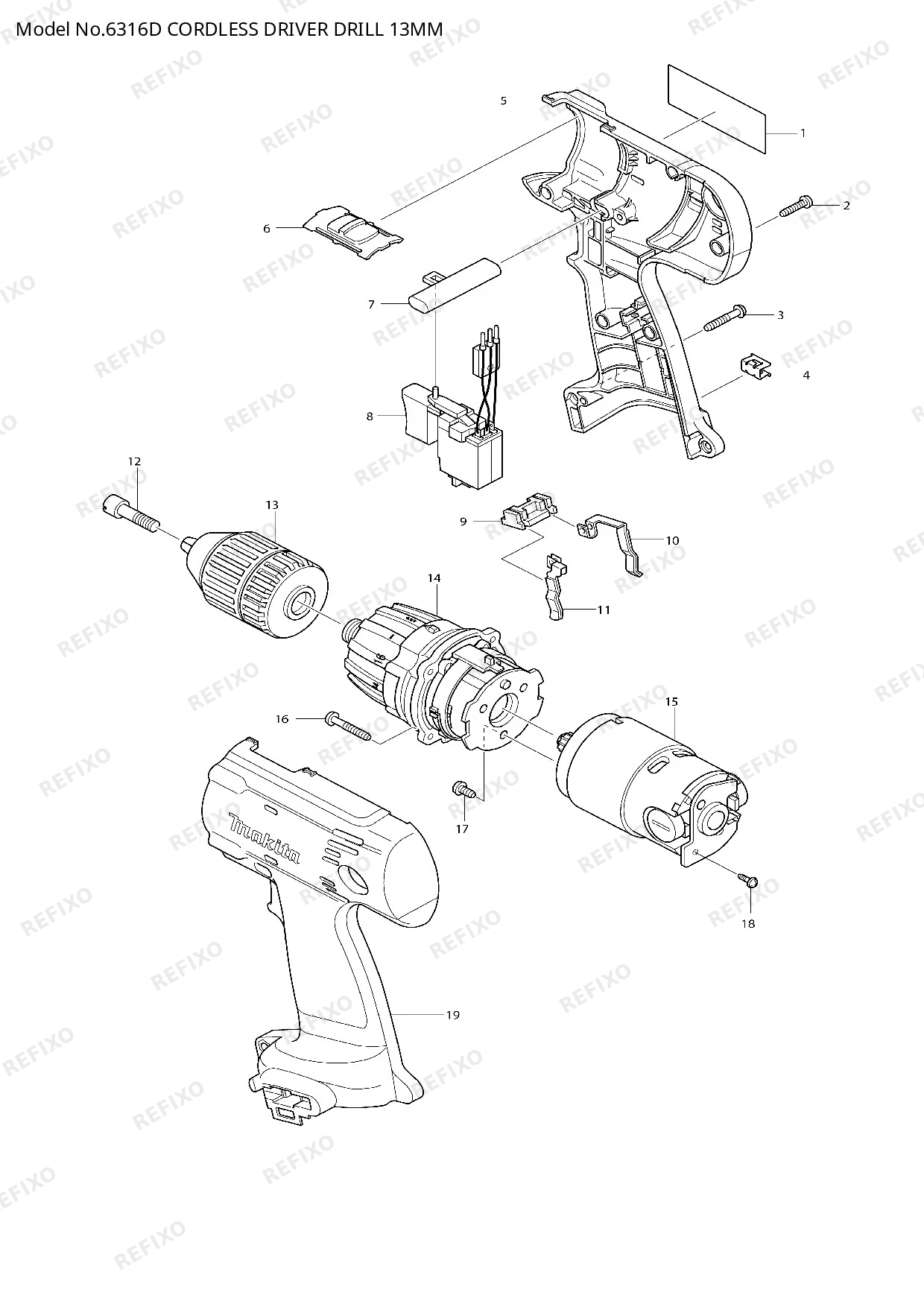 Деталировка MAKITA 6316D — схема запчастей в разборе
