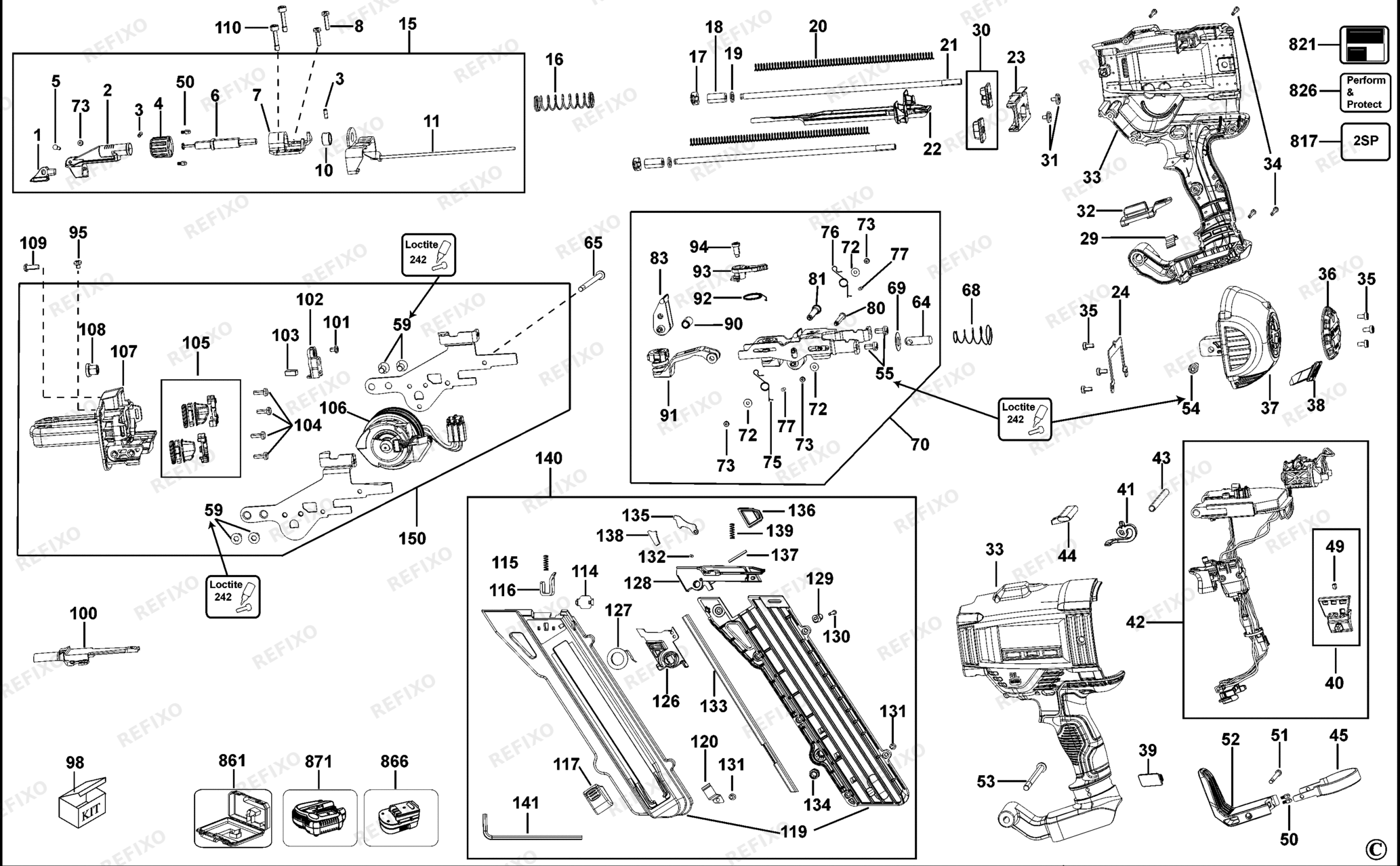 Деталировка DeWalt DCN693-QW TYPE 2 аккумуляторный NAGLER DCN693-QW DCN693 — схема запчастей в разборе