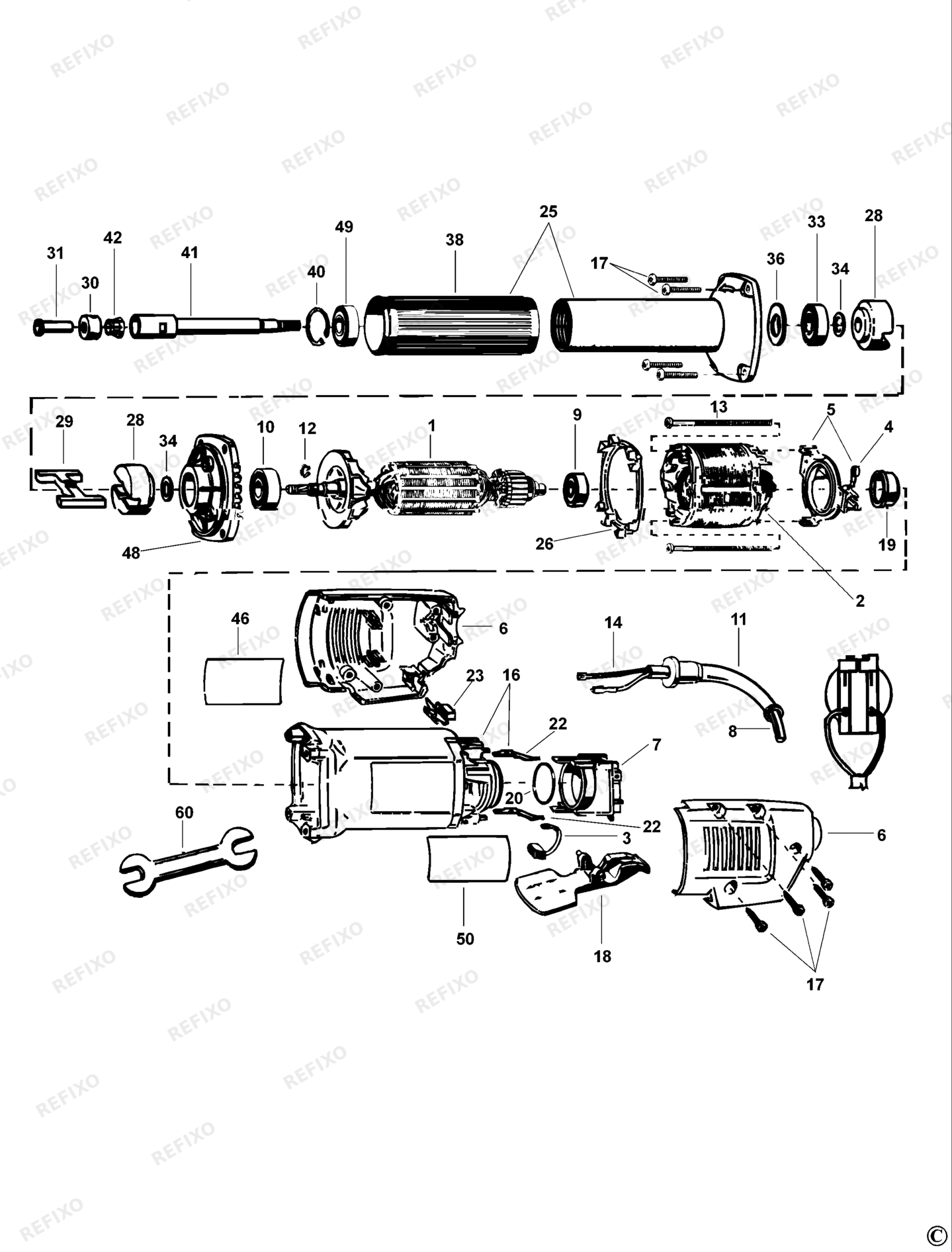 Деталировка DeWalt DW887-LX TYPE 2 FORMSCHLEIFER DW887-LX DW887 — схема запчастей в разборе
