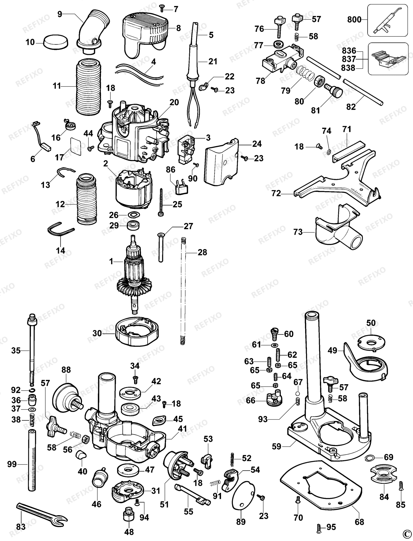Деталировка DeWalt DW620-LX TYPE 2 FRÄSMASCHINE DW620-LX DW620 — схема запчастей в разборе