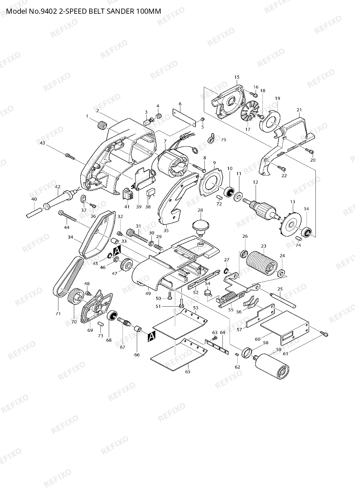 Деталировка MAKITA 9402 — схема запчастей в разборе
