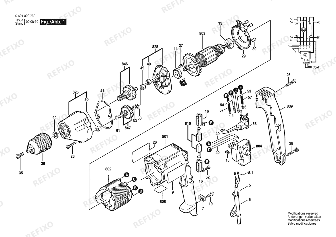 Деталировка Bosch Дрель 1003 VSR | 120 V | 061 - US (0 601 003 739) — схема запчастей в разборе
