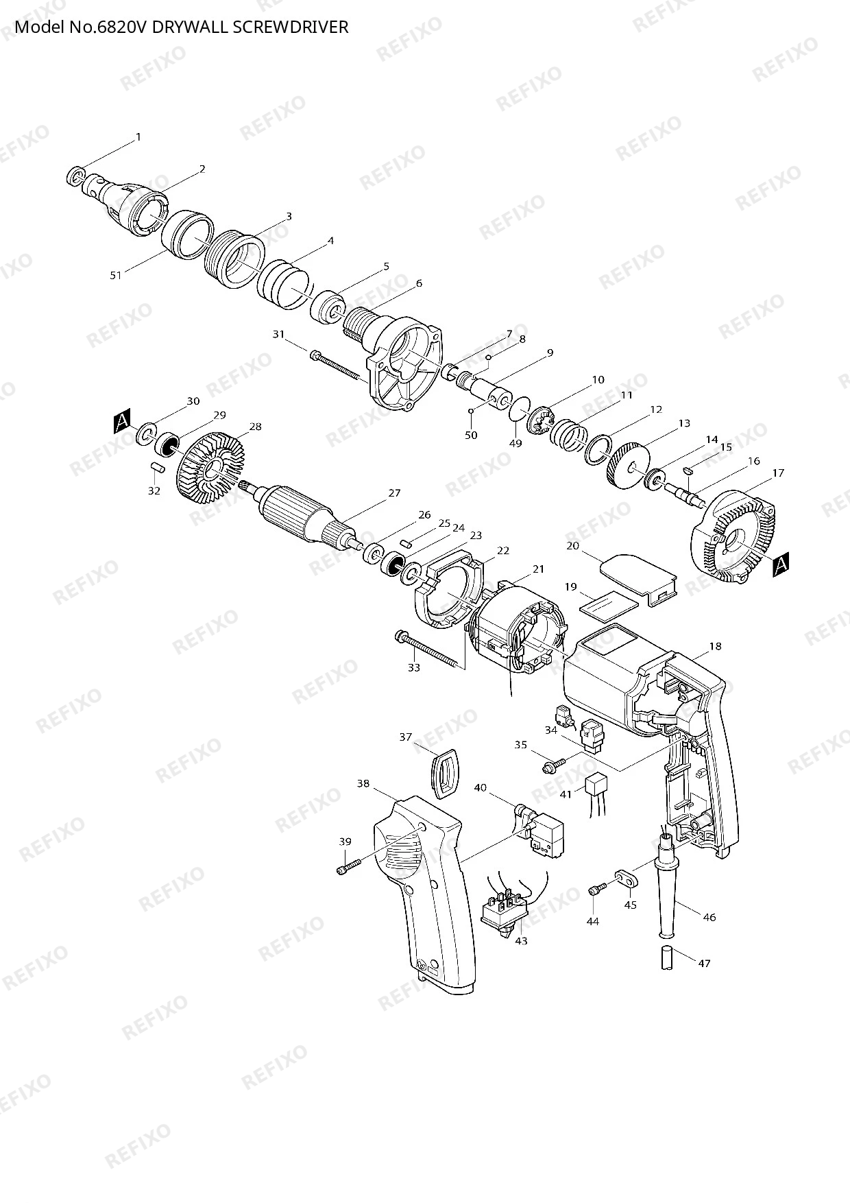 Деталировка MAKITA 6820V — схема запчастей в разборе