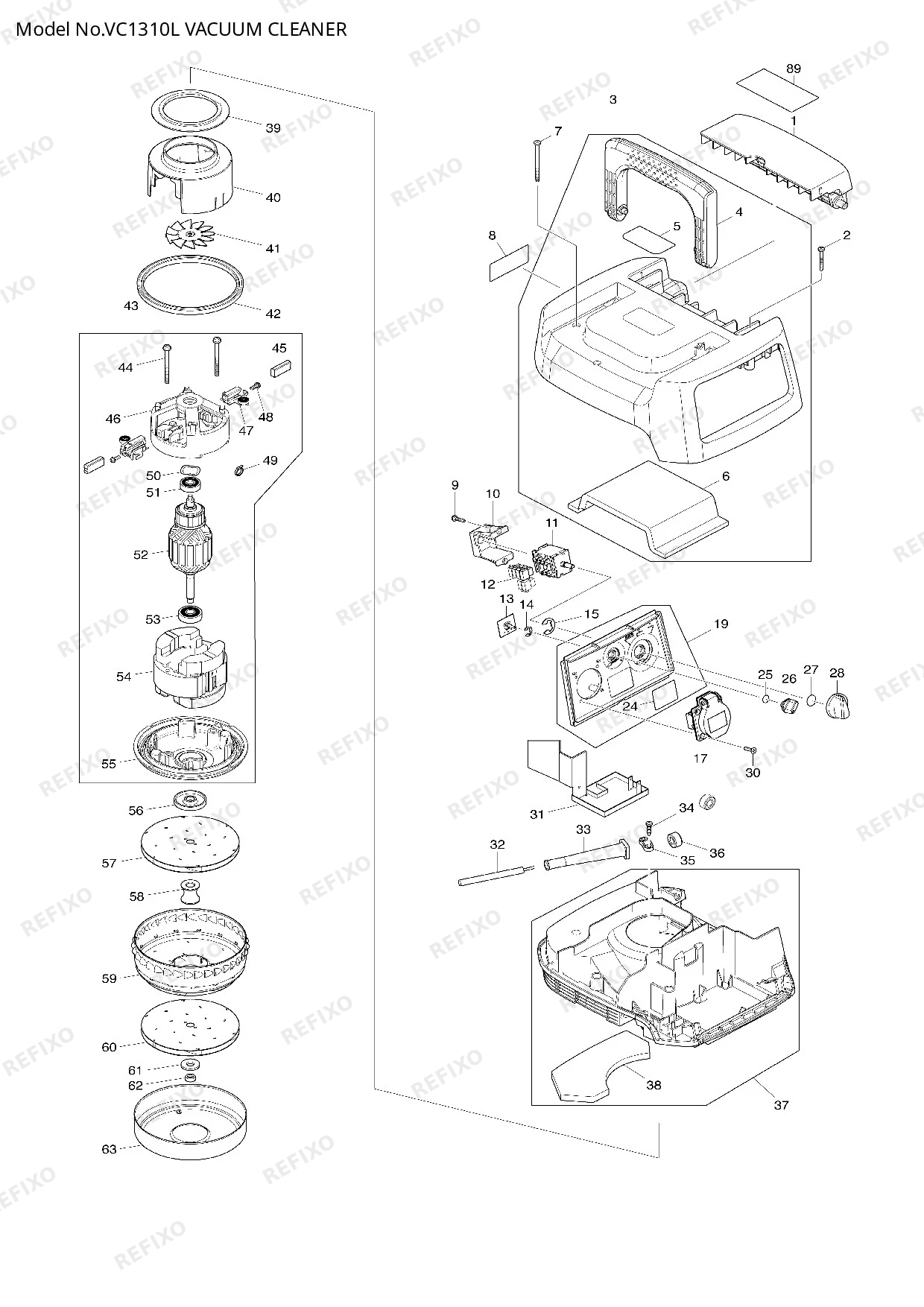 Деталировка MAKITA VC1310L — схема запчастей в разборе