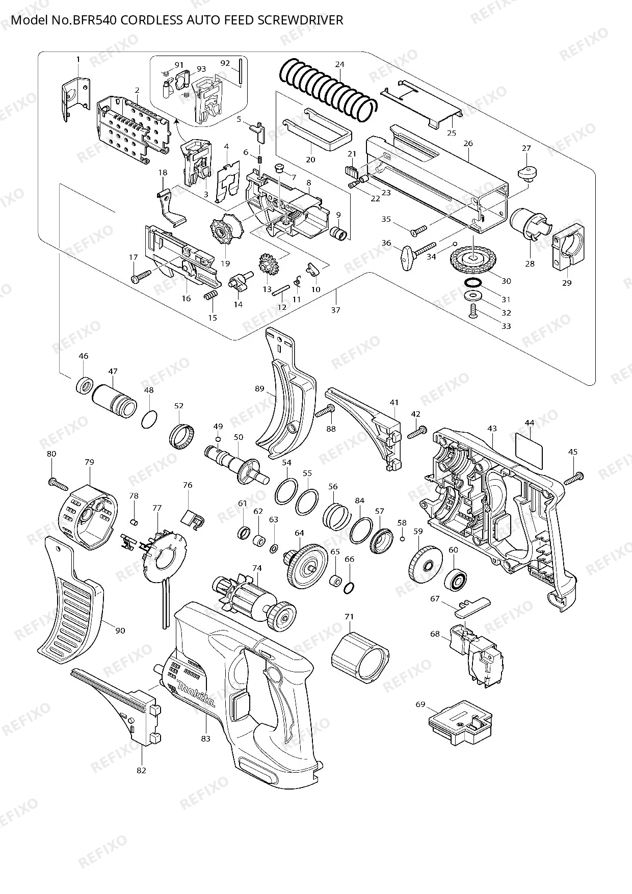Деталировка MAKITA BFR540 — схема запчастей в разборе