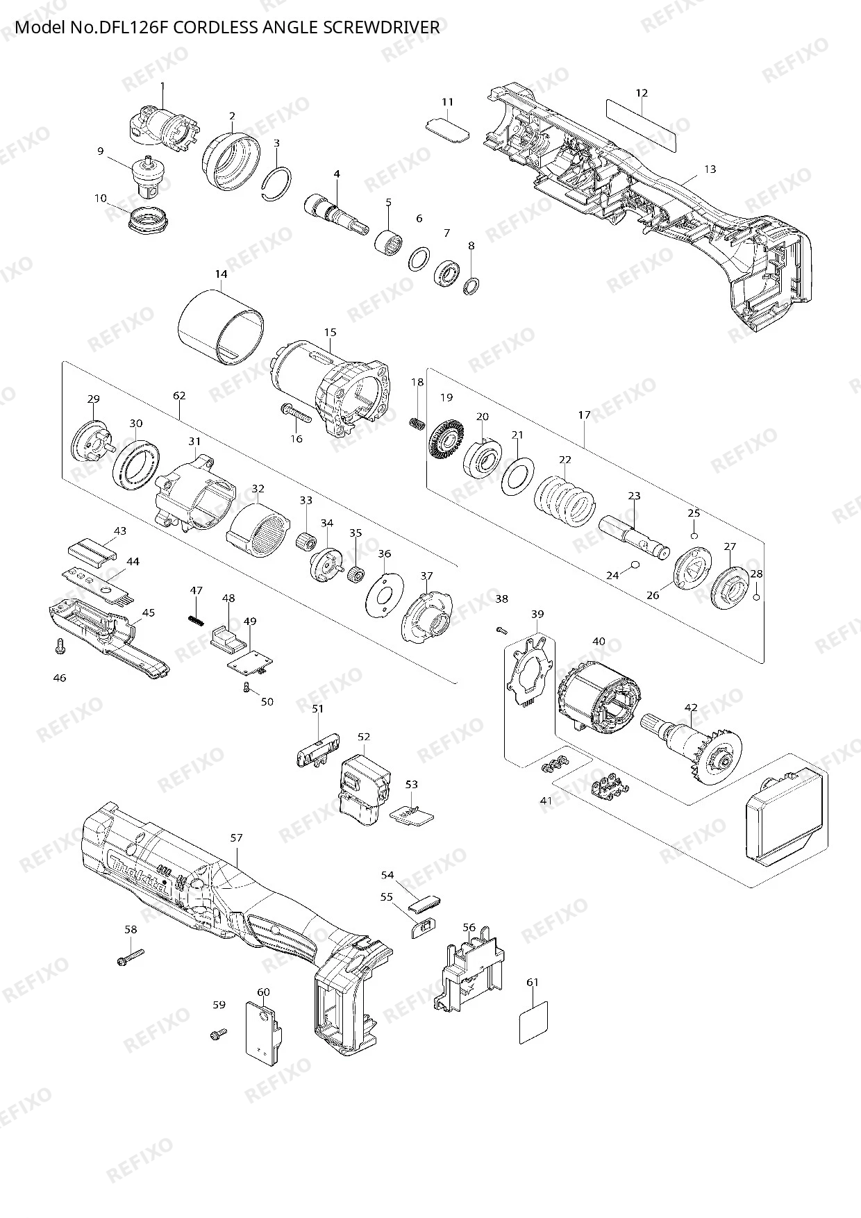 Деталировка MAKITA DFL126F — схема запчастей в разборе