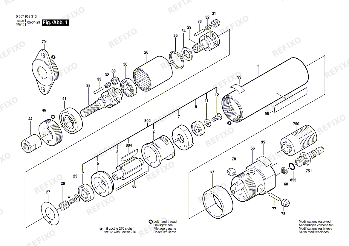 Деталировка Bosch Einbaumotor 180 WATT-SERIE (0 607 953 313) — схема запчастей в разборе
