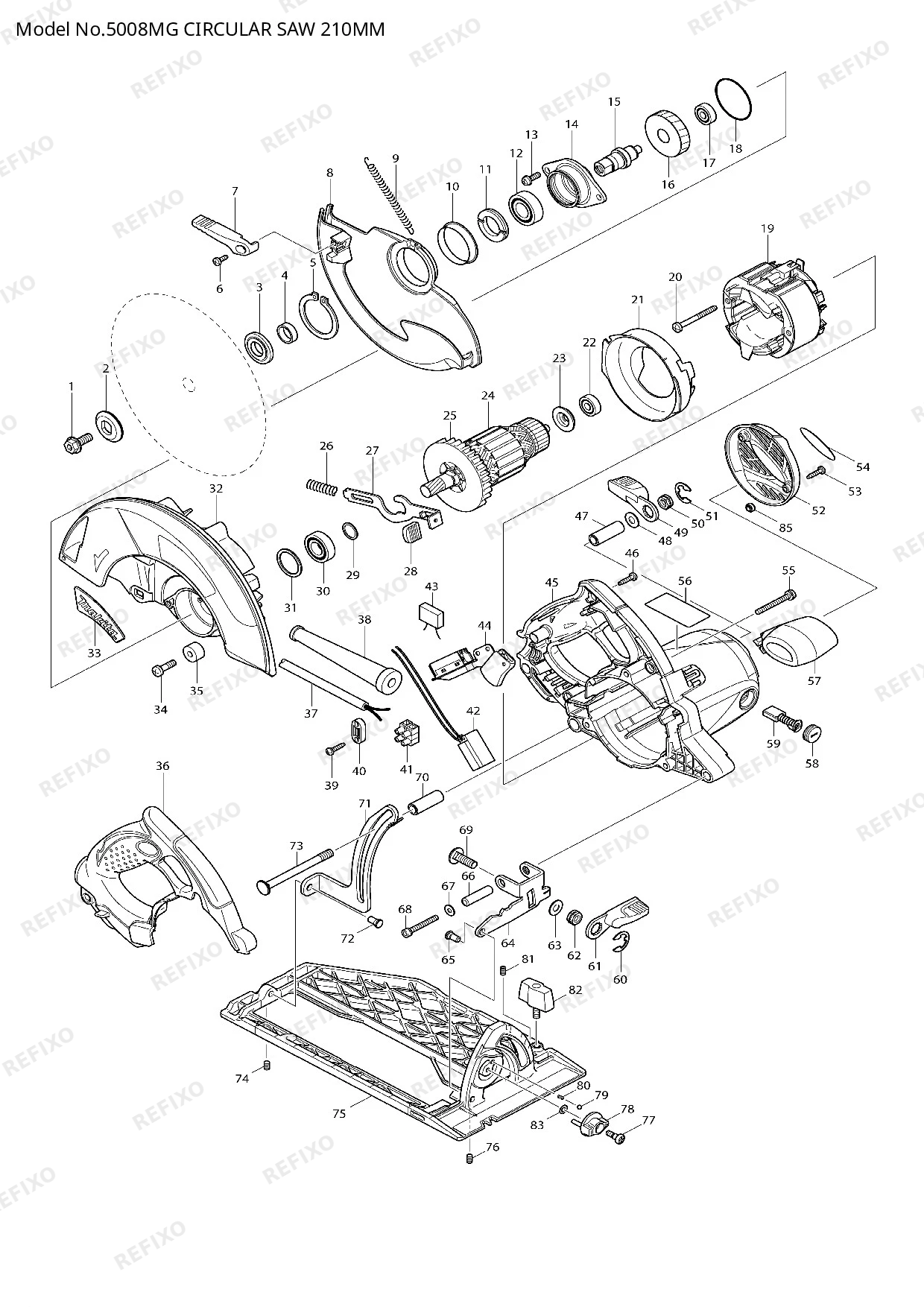 Деталировка MAKITA 5008MG — схема запчастей в разборе