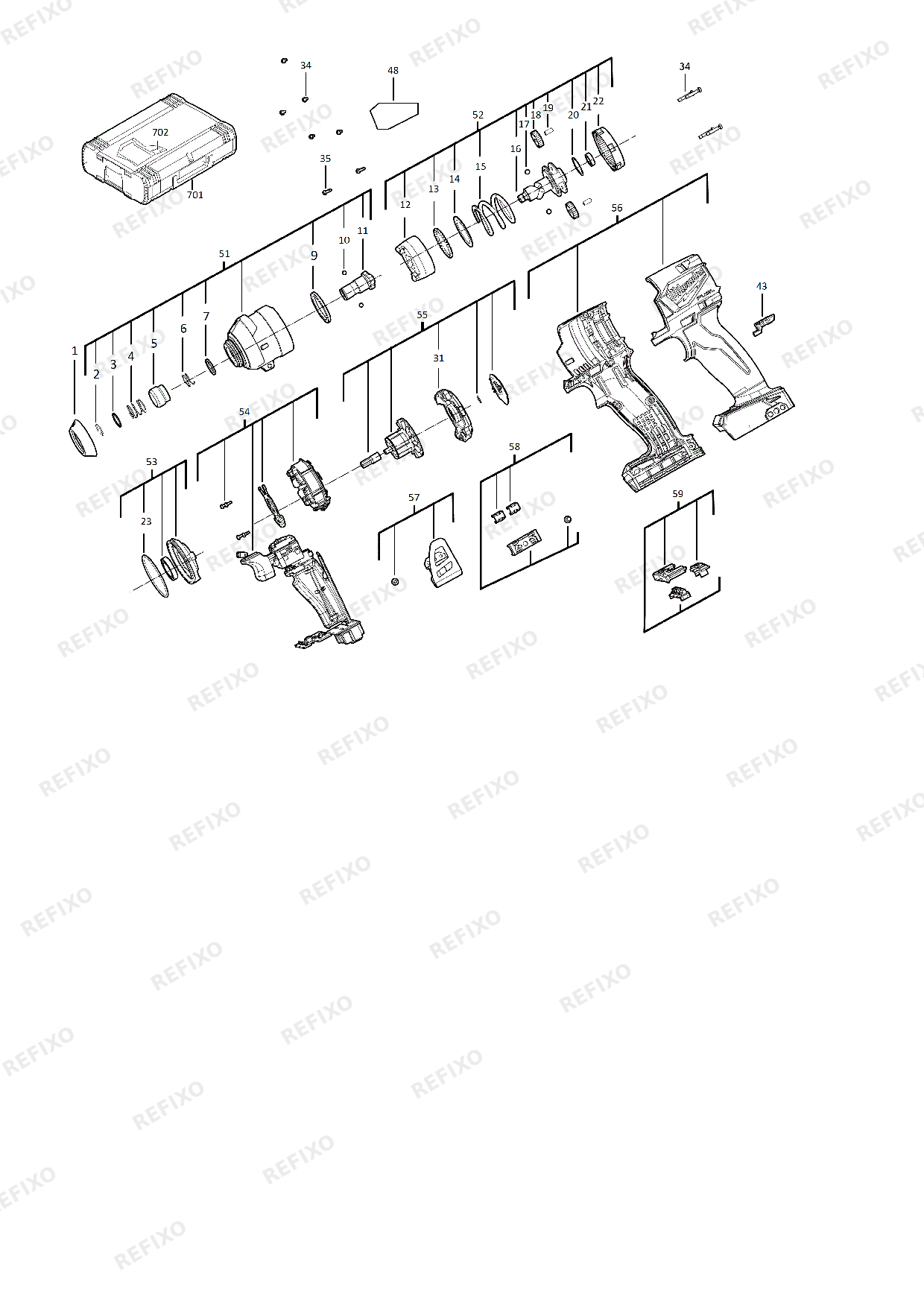 Деталировка MILWAUKEE M18FID2 0X 4933464087 4000481283 — схема запчастей в разборе