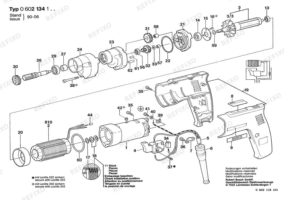 Деталировка Bosch Дрель HBM 57/1 (0 602 134 101) — схема запчастей в разборе