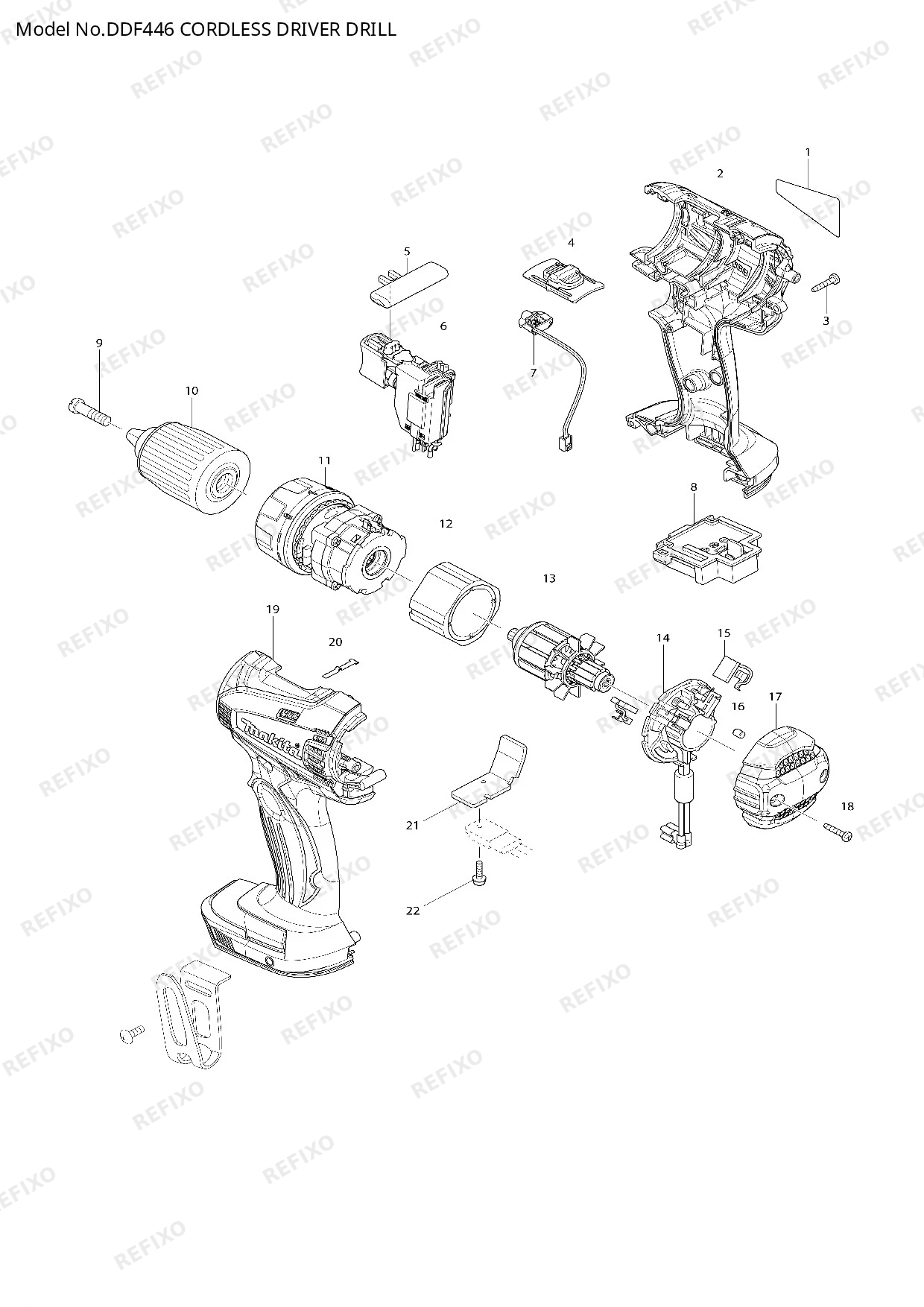 Деталировка MAKITA DDF446 — схема запчастей в разборе