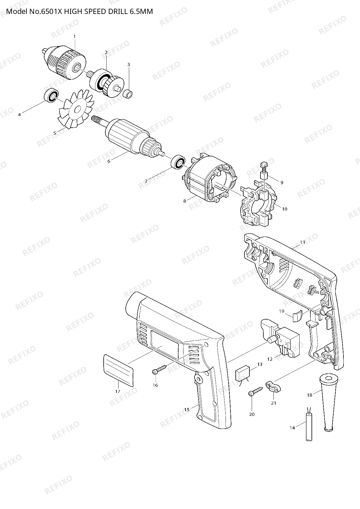 Деталировка MAKITA 6501X — схема запчастей в разборе