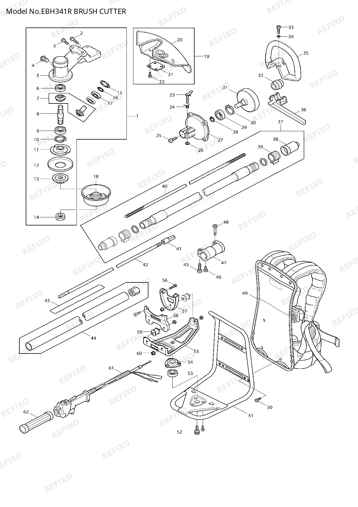 Деталировка MAKITA EBH341R — схема запчастей в разборе