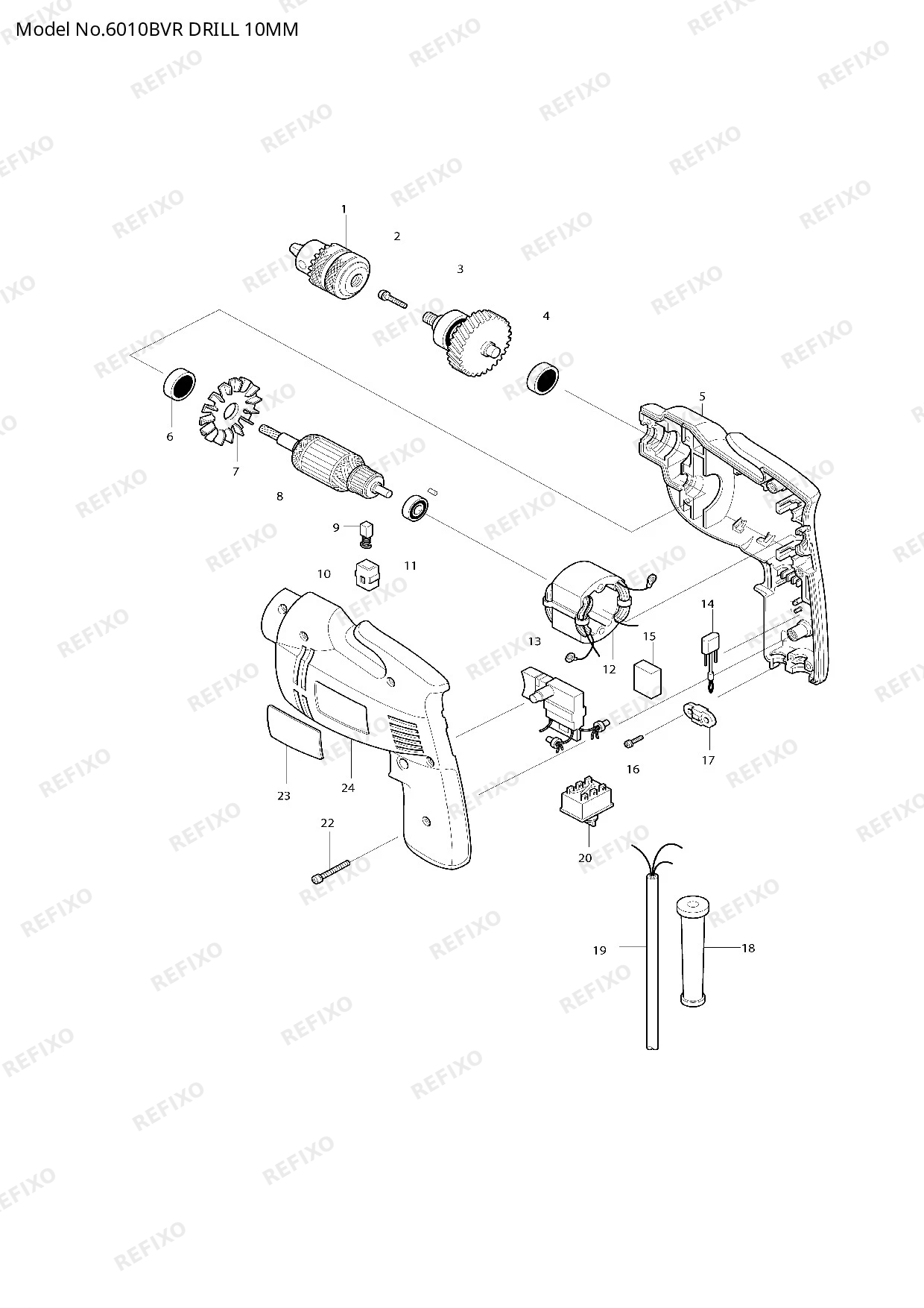 Деталировка MAKITA 6010BVR — схема запчастей в разборе