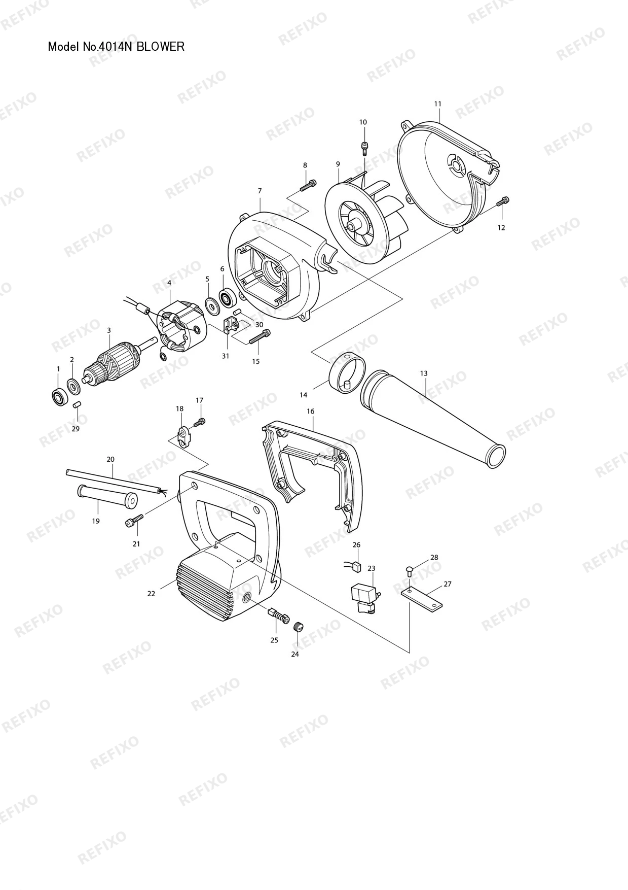 Деталировка MAKITA 4014N — схема запчастей в разборе