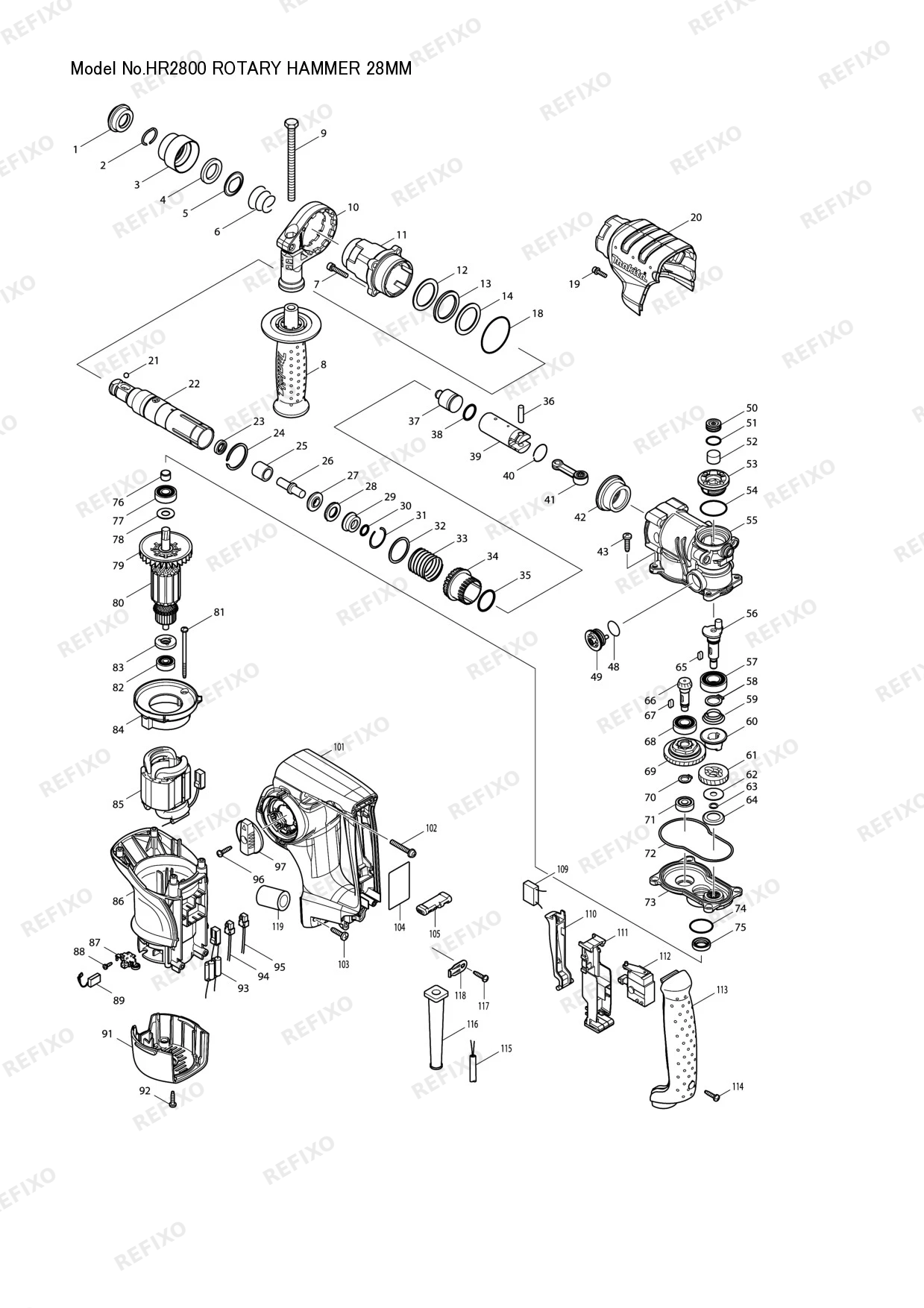 Деталировка MAKITA HR2800 — схема запчастей в разборе