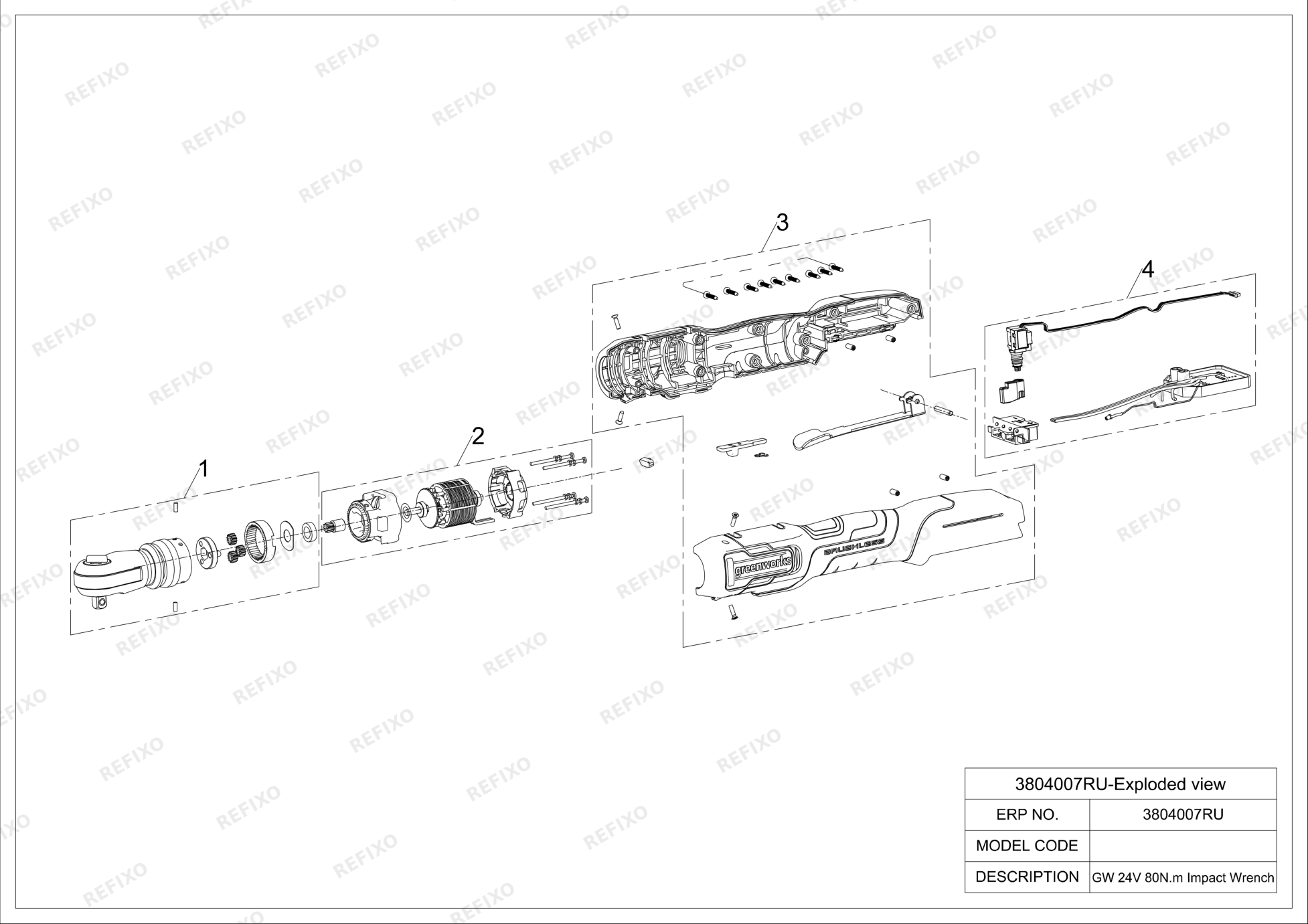 Деталировка Greenworks 3804007RU -Exploded view — схема запчастей в разборе
